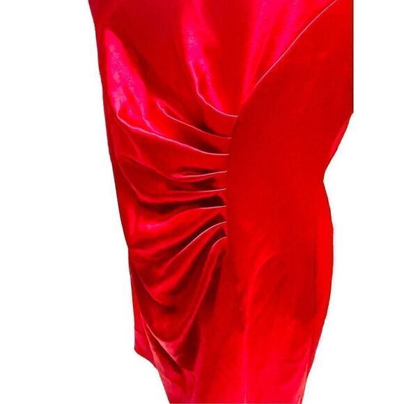 Shelby Nites Vintage Red Sheath Style Sleeveless Satin Midi Dress  With Ruched F - Picture 9 of 16